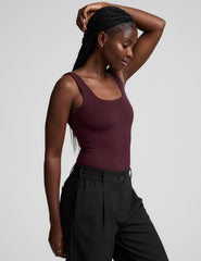 red double-layered square neckline bodysuit.
