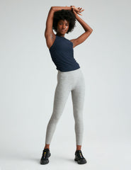 blue scoop neck shirred tank top.