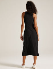 black maxi dress with slit at side