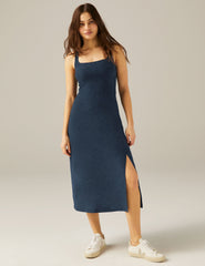 blue maxi dress with slit at side
