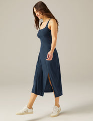 blue maxi dress with slit at side