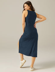 blue maxi dress with slit at side