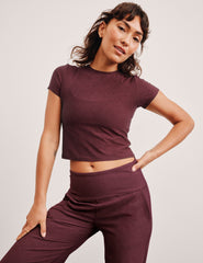 red lightweight cropped baby tee.