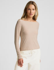 brown boat neck long sleeve.