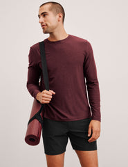 red long sleeve crew neck men's top.