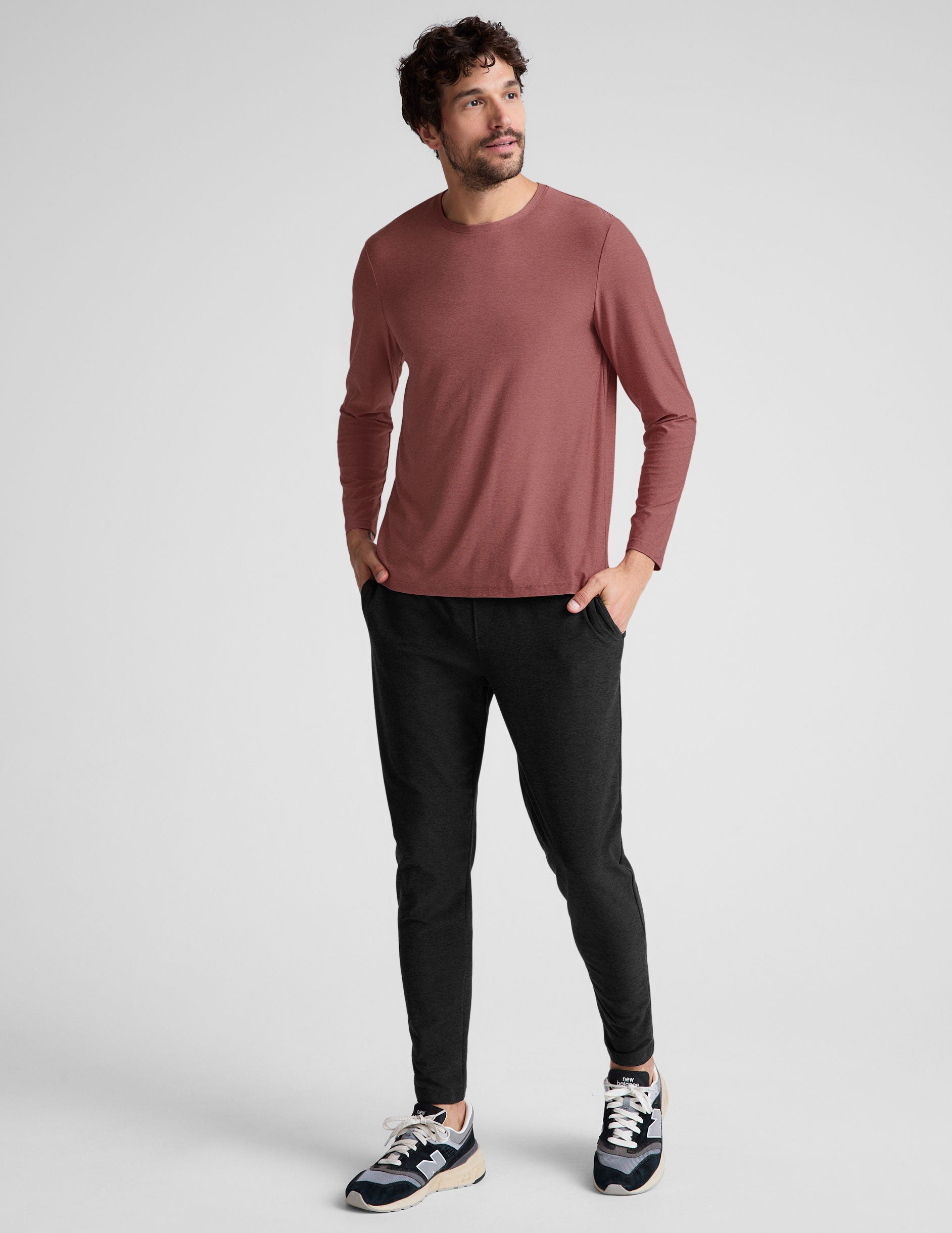 pink long sleeve crewneck top.