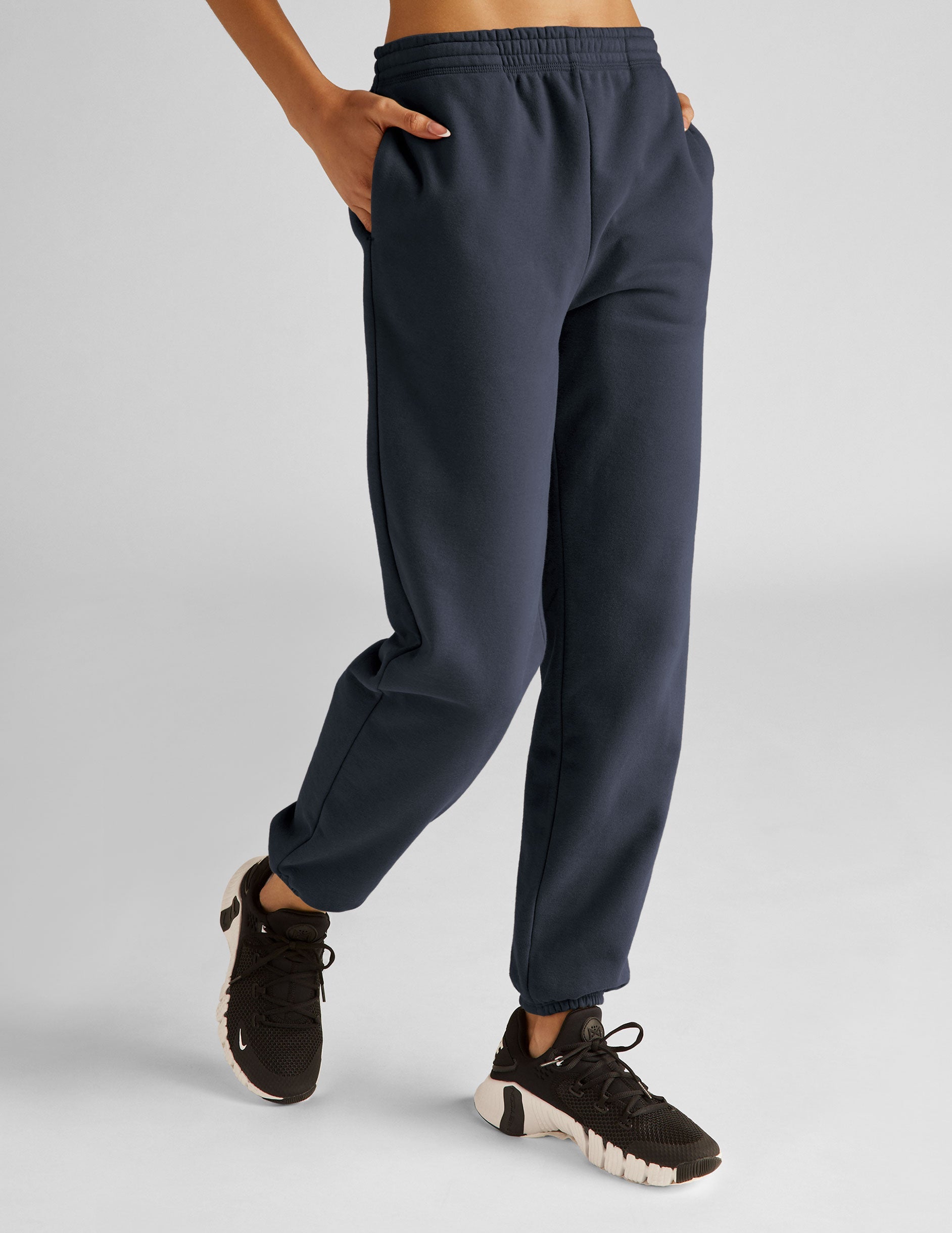 blue women's fleece joggers.