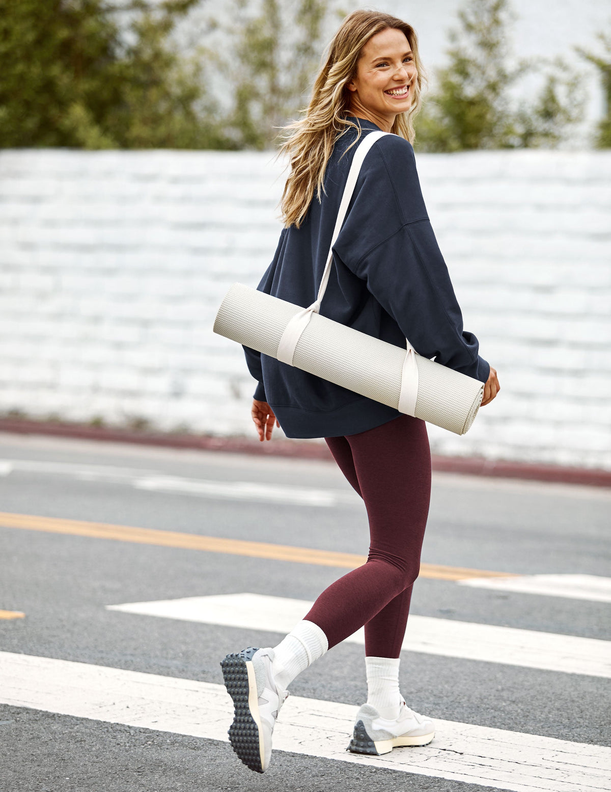 blue crew neck oversized fleece sweatshirt.
