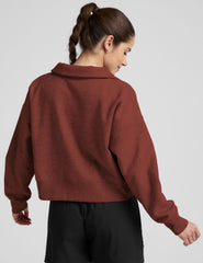 brown v-neck collared sweater.