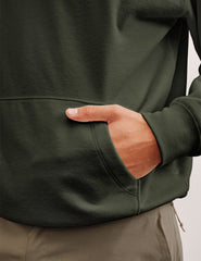 green men's fleece hoodie with a kangaroo pocket.