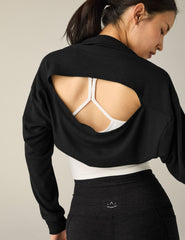 black off the shoulder convertible shrug cropped top.