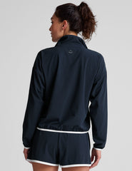 blue pullover with a half zip front​ and front kangaroo pocket​.