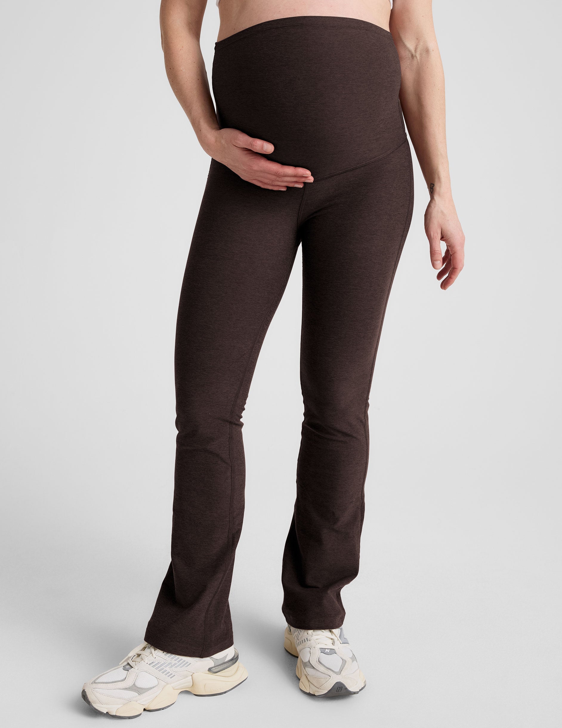 brown bootcut maternity pants.