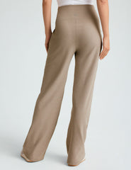 brown high-waisted short length pants with pockets.
