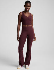 red mid-rise bootcut pant.