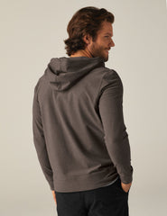 brown men's zip-up jacket with a hood and pockets.