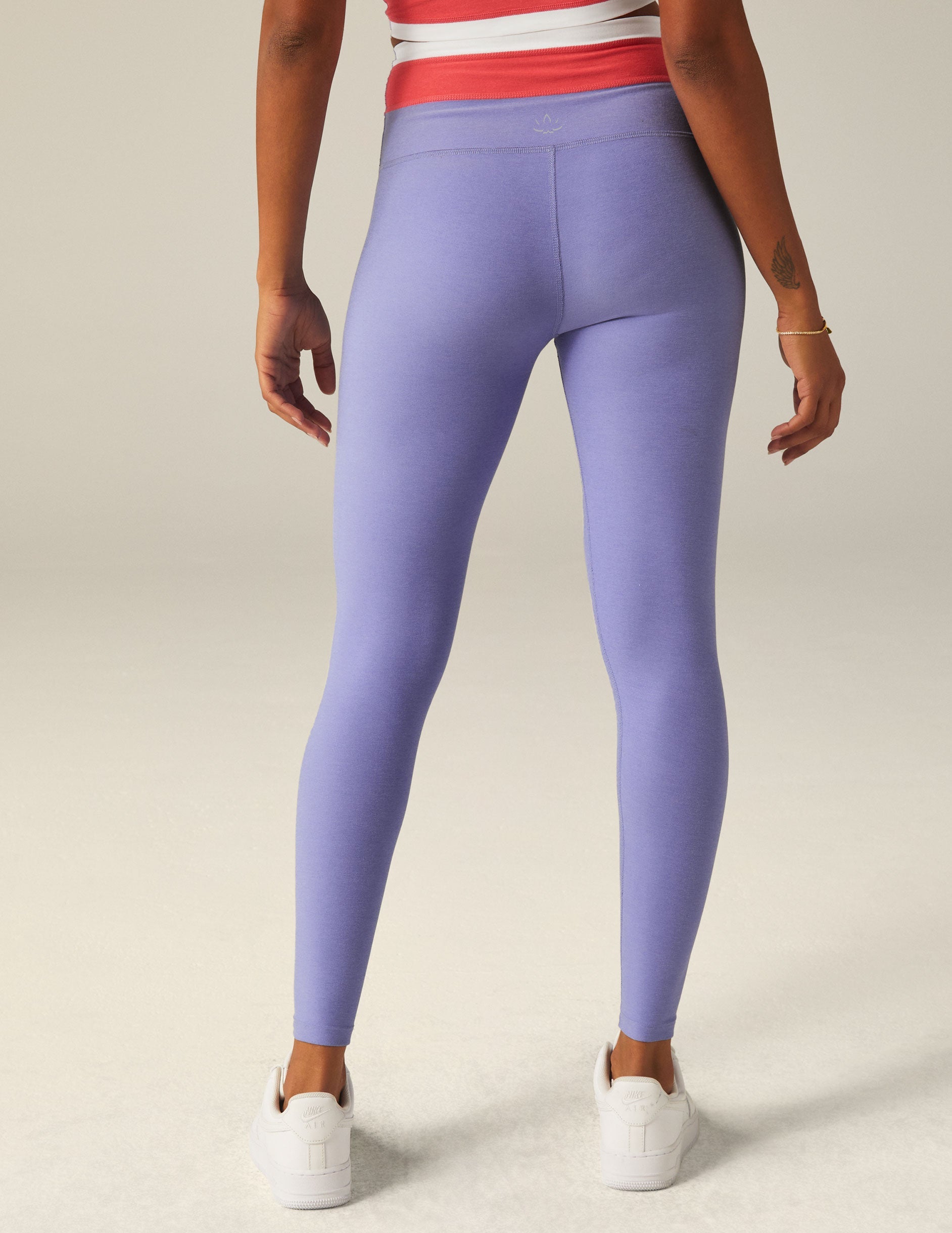 purple color block midi legging