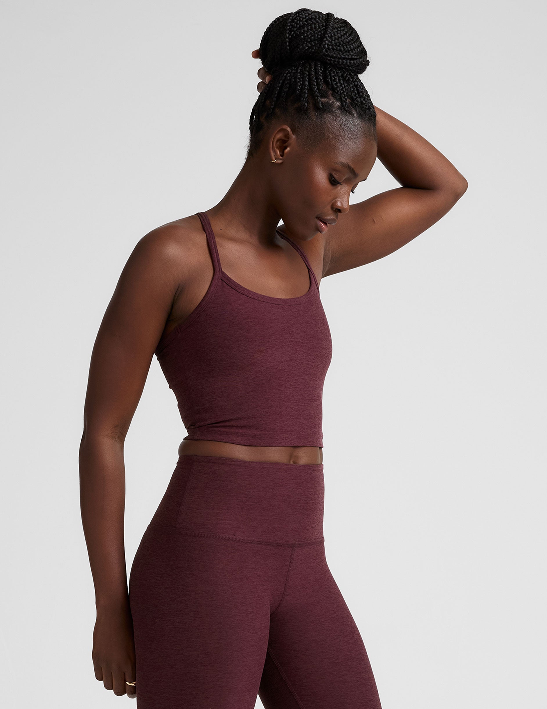 red slim strapped racerback cropped tank top.