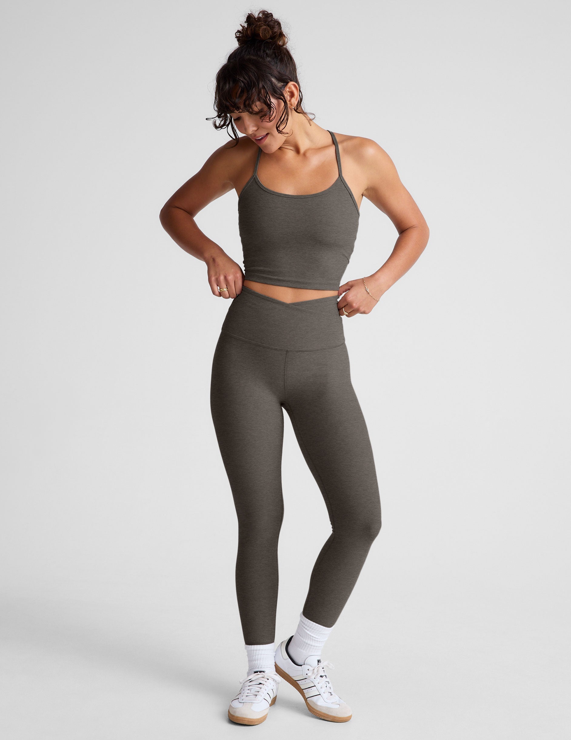 gray cropped tank skinny racerback with a keyhole detail.