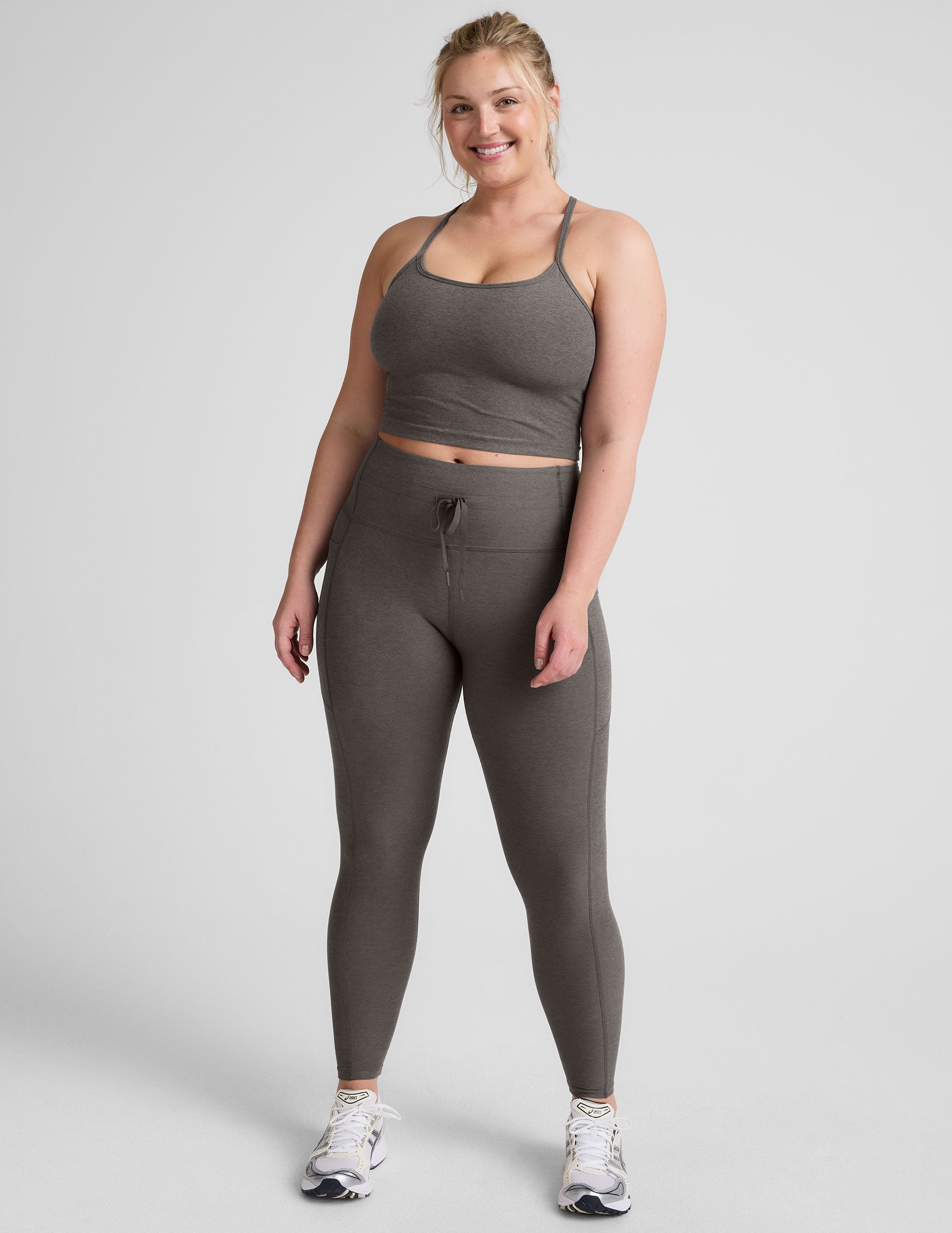 gray cropped tank skinny racerback with a keyhole detail.