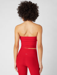 red strapless top