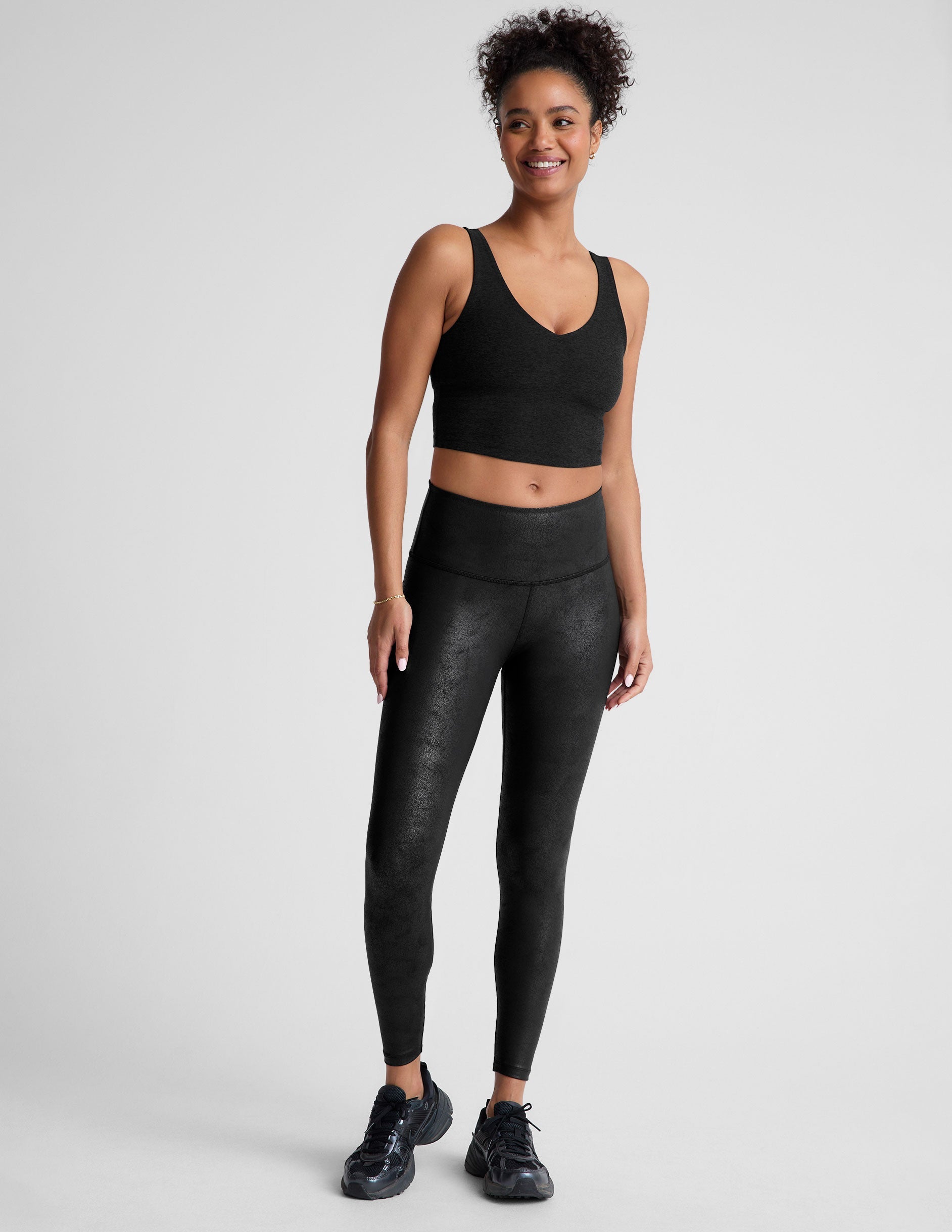 black v-neck cropped tank top.