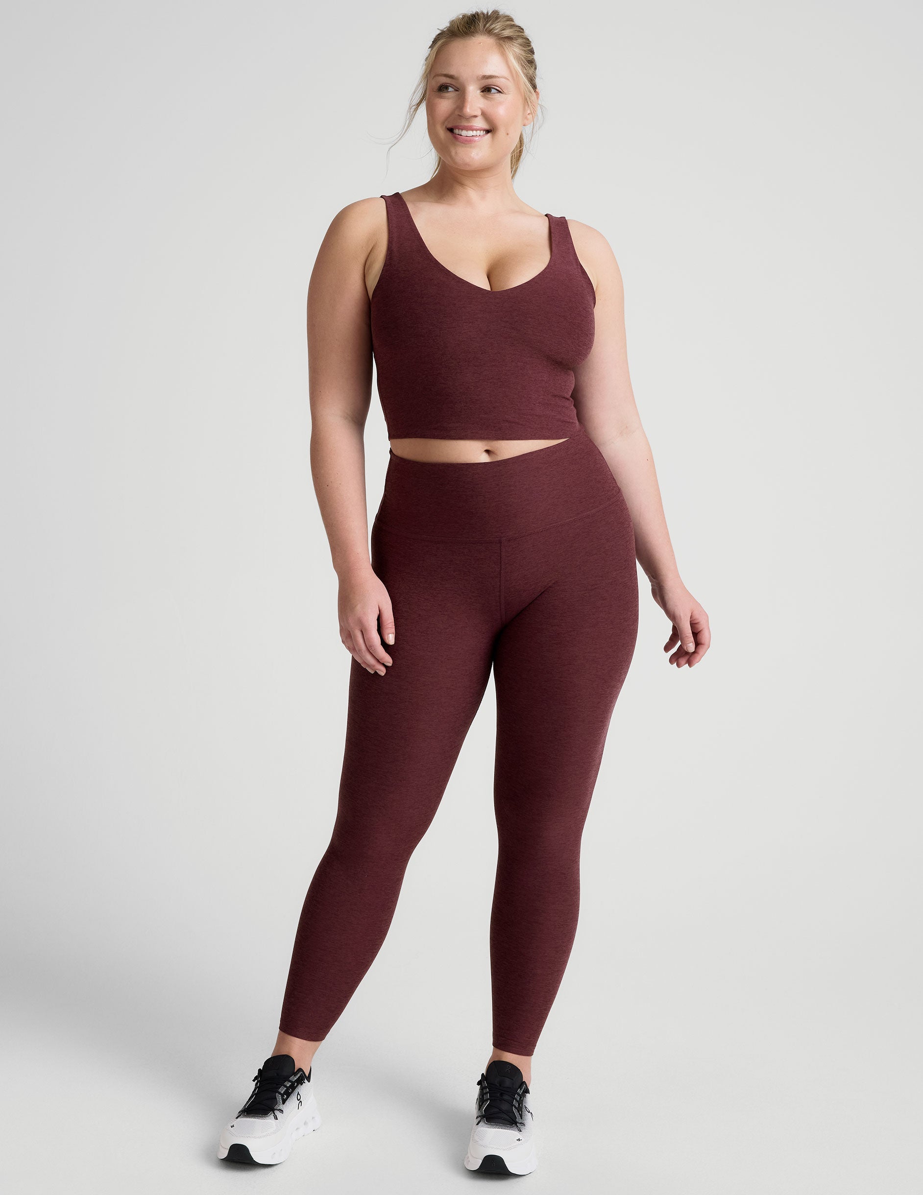 red cropped tank top with a soft front and back v-neck.