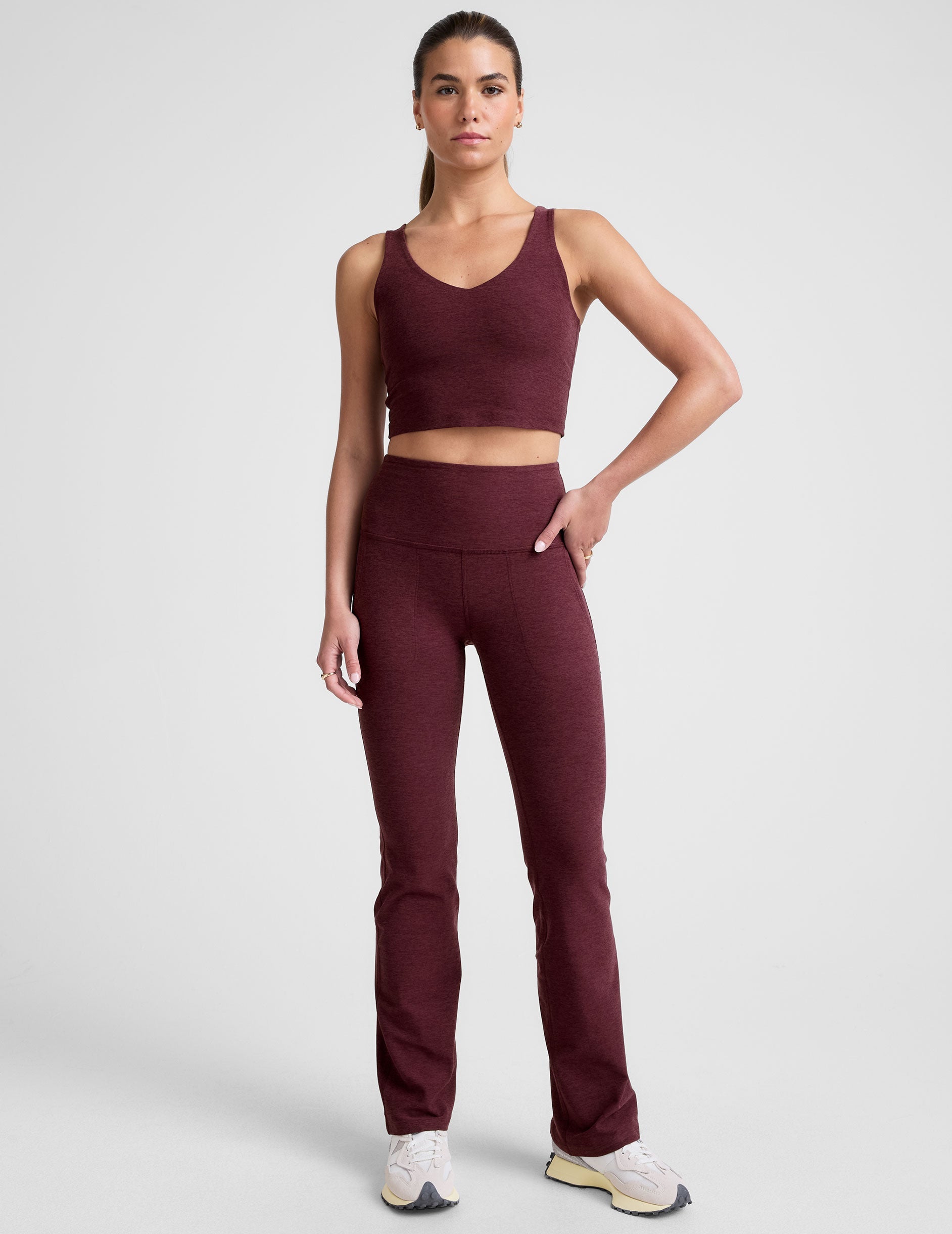 red cropped tank top with a soft front and back v-neck.