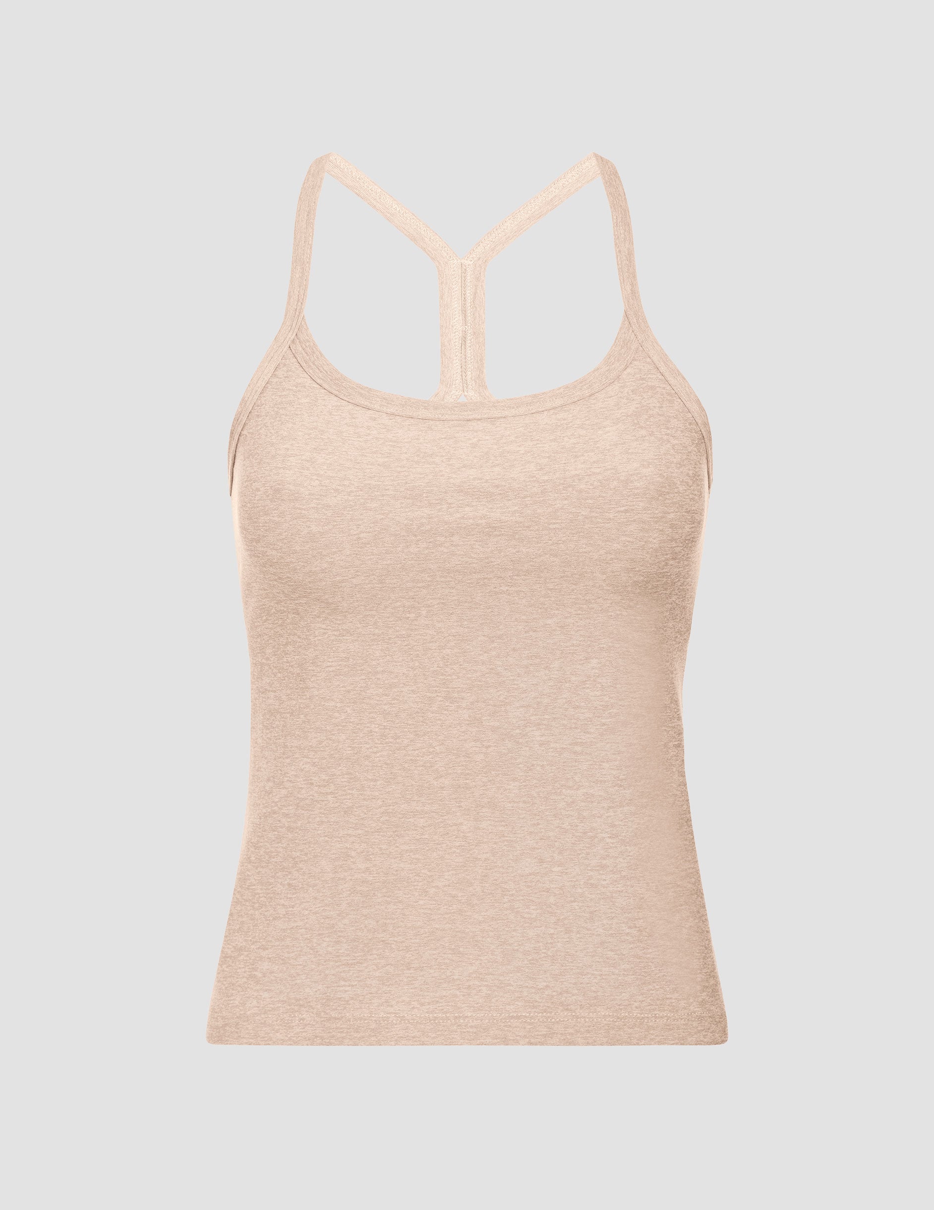 brown full length slim strapped racerback tank top.