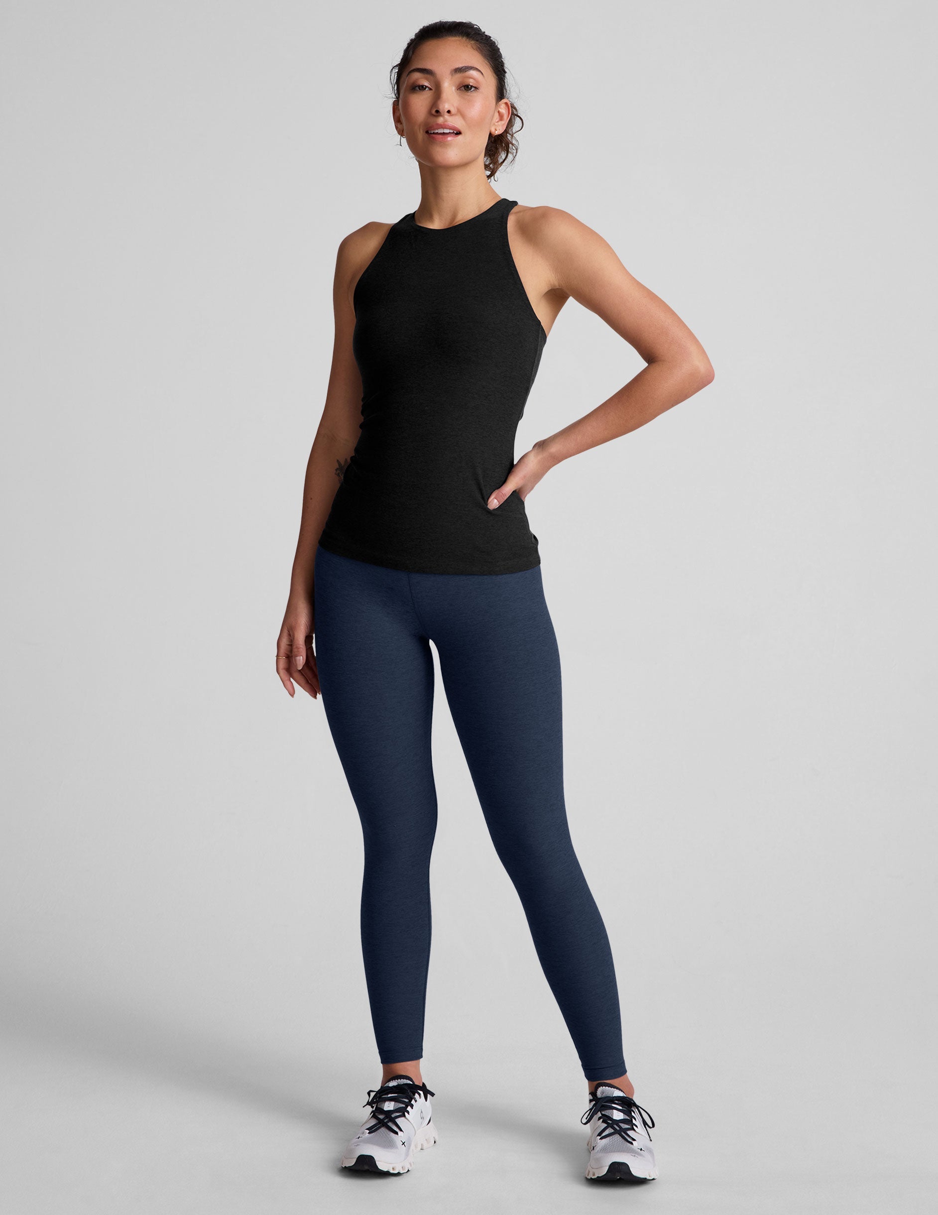 black high scoop neck racerback classic length tank.