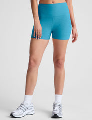 blue high-waisted 3" inseam biker shorts. 