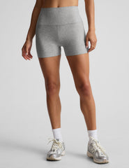 gray high-waisted 3" inseam biker shorts. 