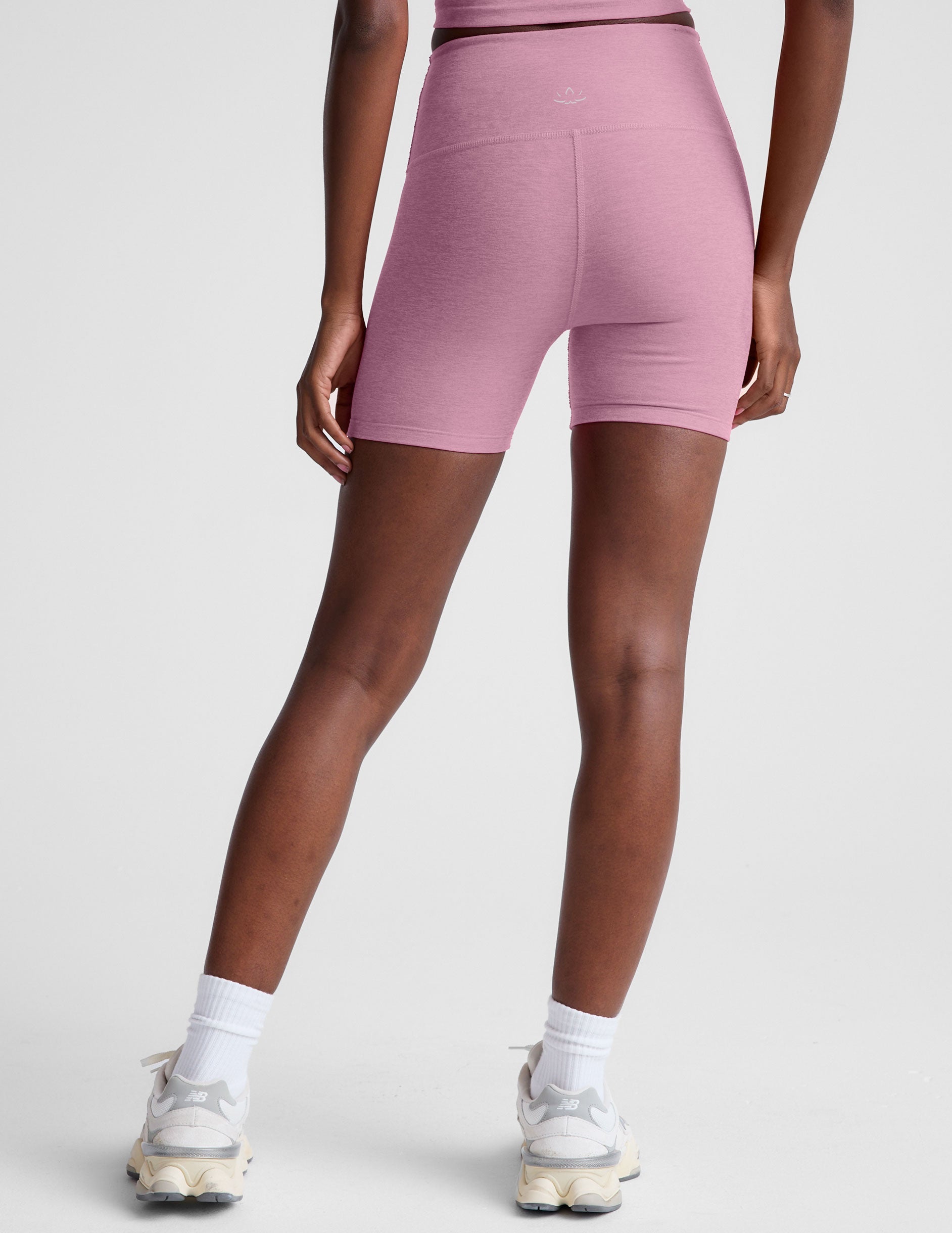 pink high-waisted 5" biker shorts. 