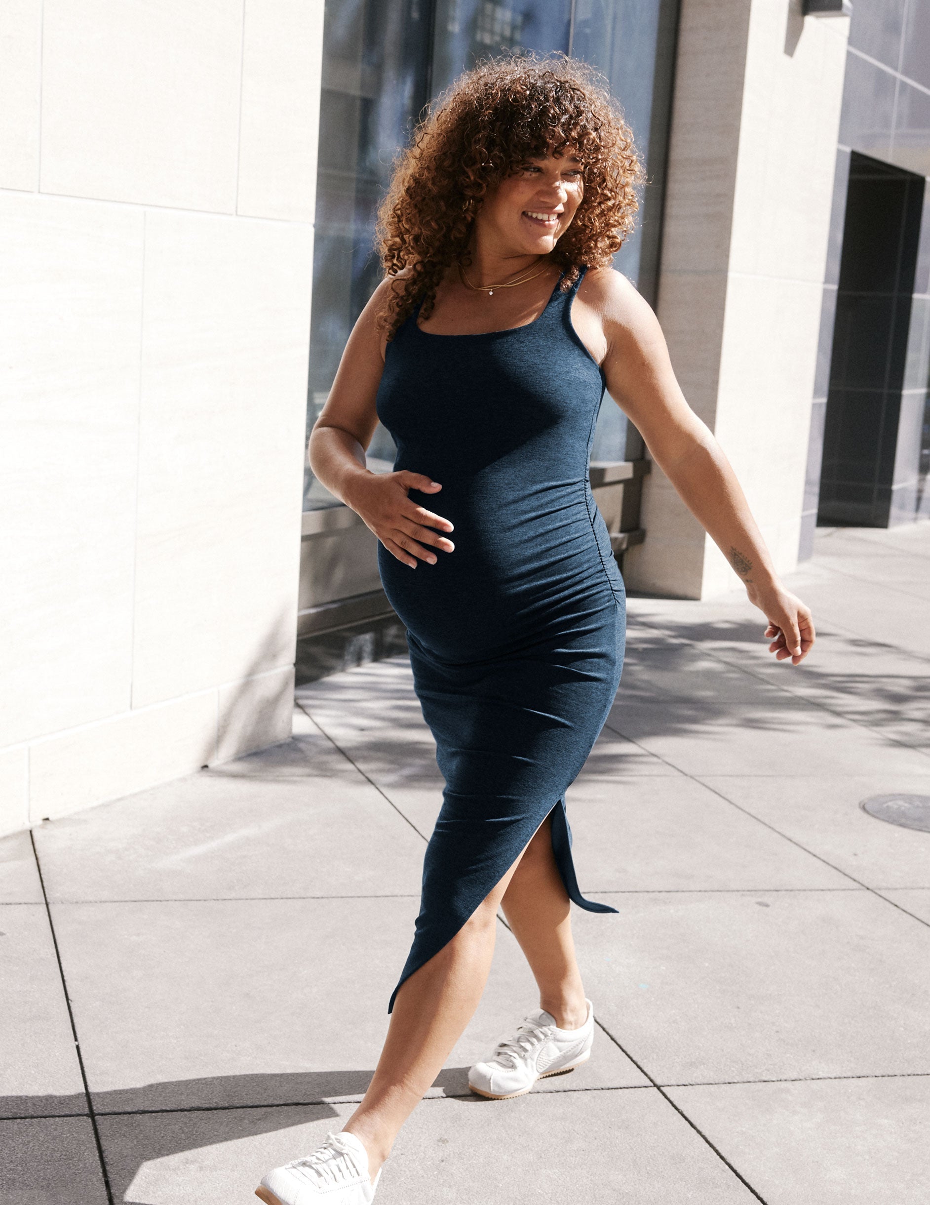 blue maternity sleeveless maxi square neck dress
