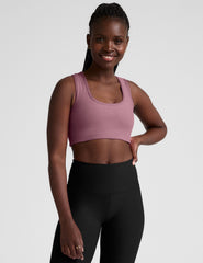 pink long line racerback bra.