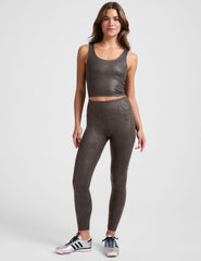 brown viper printed high-waisted midi length leggings.