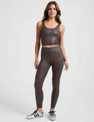 brown viper printed scoop neck cropped tank.